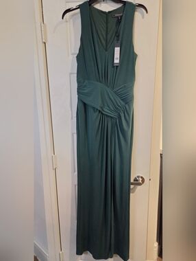 BCBG Forest Green V-Neck Maxi Dress with Twisted Draping